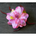 Double fleur à cheveux rose tulle et paillettes sur pince