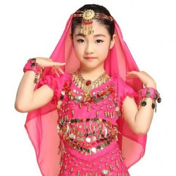 Brassière enfant de danse orientale à manches courtes fuschia