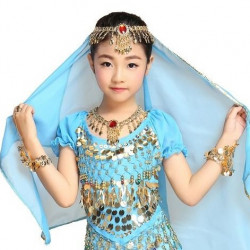 Brassière enfant de danse orientale à manches courtes bleu ciel