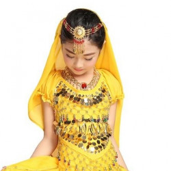 Brassière enfant de danse orientale à manches courtes jaune