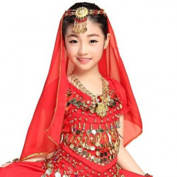 Brassière enfant de danse orientale à manches courtes rouge