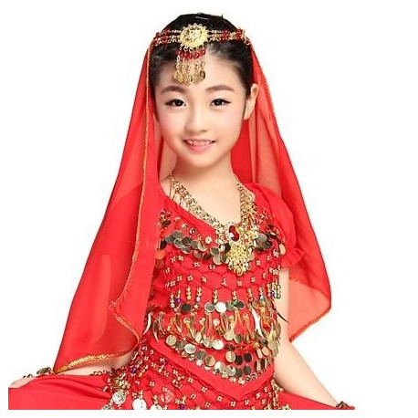 Brassière enfant de danse orientale à manches courtes rouge