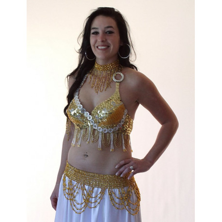 Soutien gorge de danse orientale Bonnet D/E doré et strass