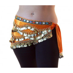 Foulard de danse orientale en velours et strass orange