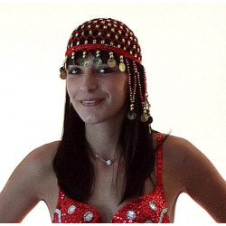 Bonnet de danse orientale au crochet rouge et or