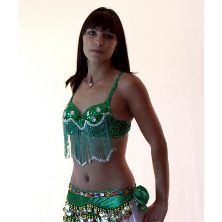 Soutien gorge de danse orientale vert et strass