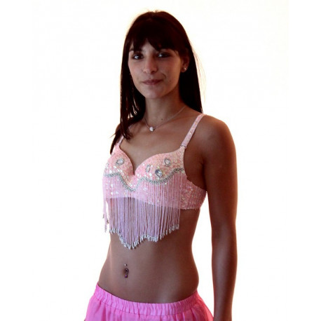 Soutien gorge de danse orientale rose clair et strass