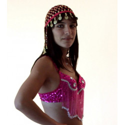 Bonnet de danse orientale au crochet fuschia et or