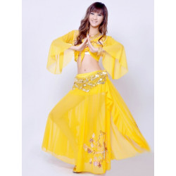 Costume de danse orientale brodé jaune top jupe