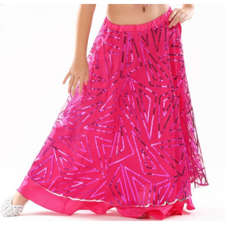 Jupe doublée satinée de danse orientale enfant fuschia