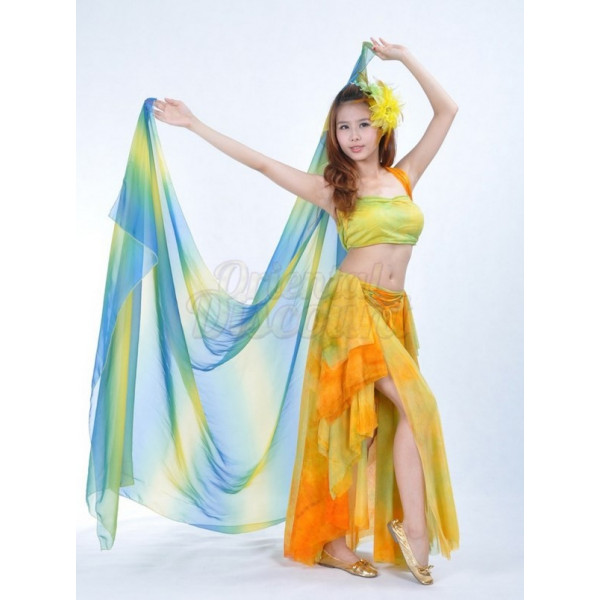 Voile rectangulaire de danse orientale bleu jaune