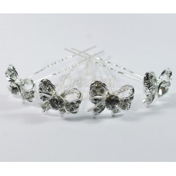 Lot de 4 pics à cheveux noeud strass argenté
