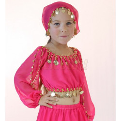 Brassière enfant de danse orientale à manches longues fuschia