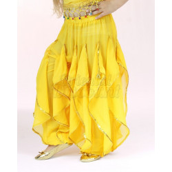 Pantalon enfant de danse orientale à voiles et grelots jaune
