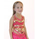 Top enfant de danse orientale à grelots et pastilles dorées fuschia