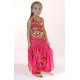Top enfant de danse orientale à grelots et pastilles dorées fuschia
