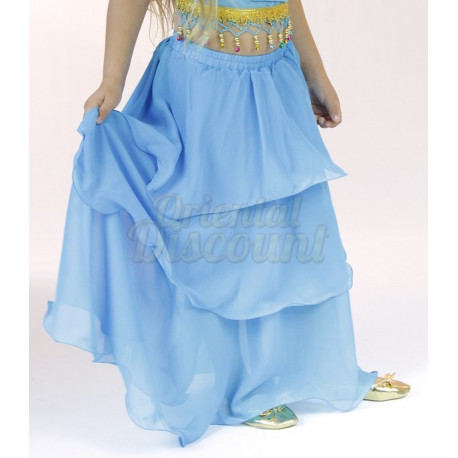Jupe orientale de danse enfant 3 volants bleu ciel