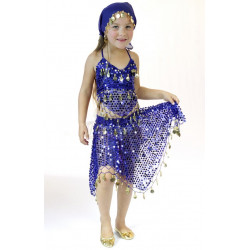 Tenue orientale enfant brillante top jupe bleu nuit