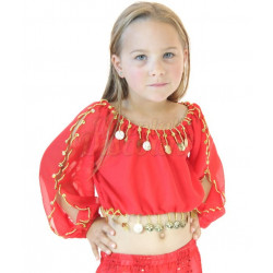 Brassière enfant de danse orientale à manches longues rouge