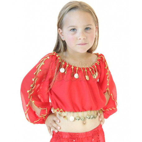 Brassière enfant de danse orientale à manches longues rouge