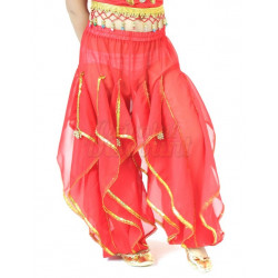 Pantalon enfant de danse orientale à voiles et grelots rouge