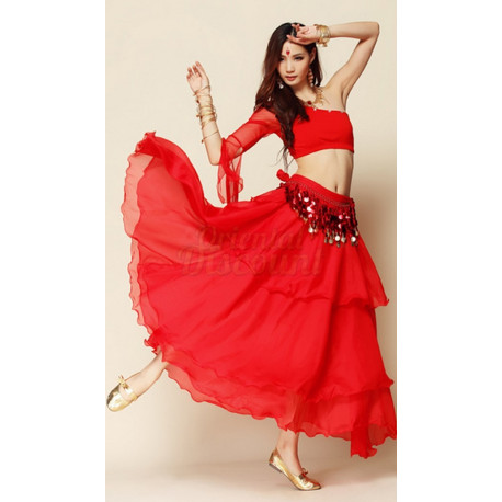 Costume de danse orientale rouge 3 pièces