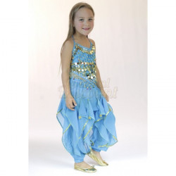 Costume enfant de danse orientale top pantalon turquoise