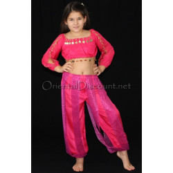 Costume de danse orientale top sarouel enfant fuschia