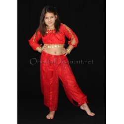 Costume de danse orientale top sarouel enfant rouge
