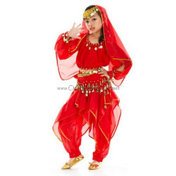Costume de danse orientale top sarouel enfant rouge