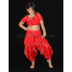 Costume de danse orientale top sarouel enfant rouge