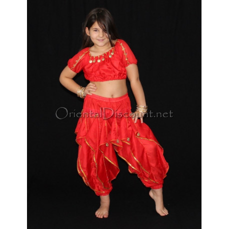 Costume de danse orientale top sarouel enfant rouge