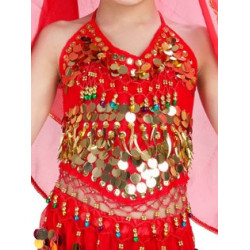 Top enfant de danse orientale à grelots et pastilles dorées rouge