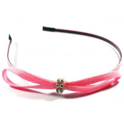Serre tête fantaisie à paillettes petit noeud et strass rose clair