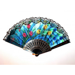 Eventail style andalou noir et dentelle motif tulipe