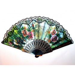 Eventail style andalou noir et dentelle motif tulipe