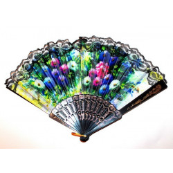 Eventail style andalou noir et dentelle motif aster