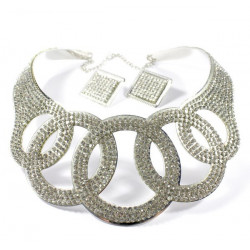 Collier parure strass argenté cercles