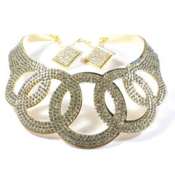 Collier parure strass doré cercles