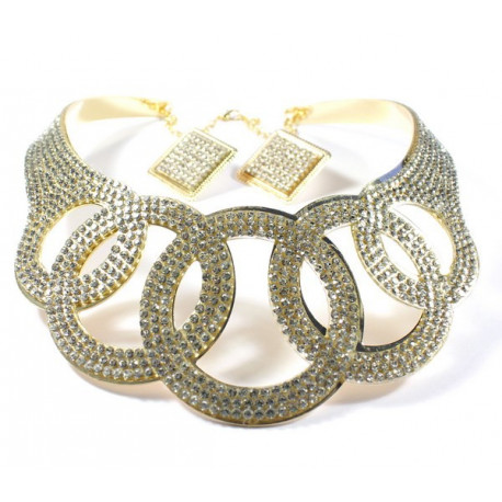 Collier parure strass doré cercles