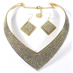 Collier parure strass pointe dorée