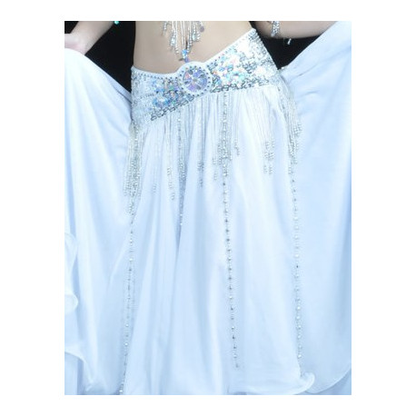 Ceinture de danse orientale satin blanc / argenté