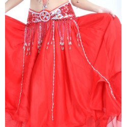 Ceinture de danse orientale satin rouge / argenté