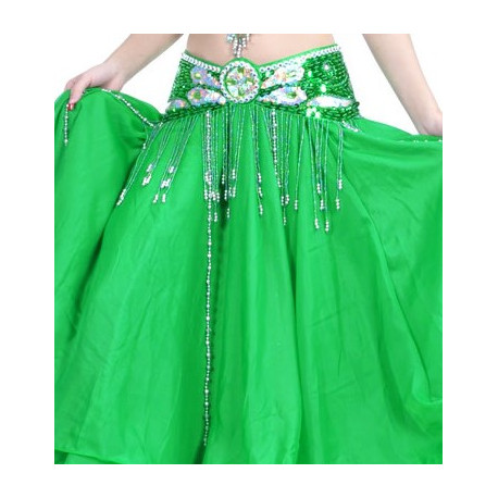 Ceinture de danse orientale satin orientale vert / argenté