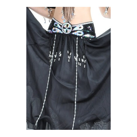 Ceinture de danse orientale satin orientale noir / argenté