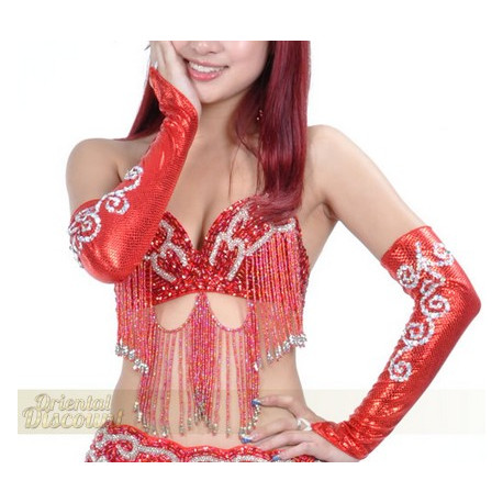 Gants de bras de danse orientale rouge 
