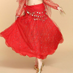 Jupe de danse orientale doublée à paillettes argentées rouge