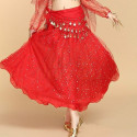 Jupe de danse orientale doublée à paillettes argentées rouge