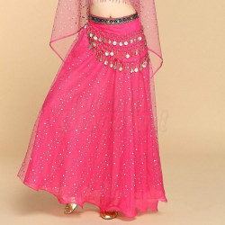 Jupe de danse orientale doublée à paillettes argentées fuschia