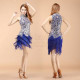 Robe latine à paillettes dorées et broderies bleu nuit